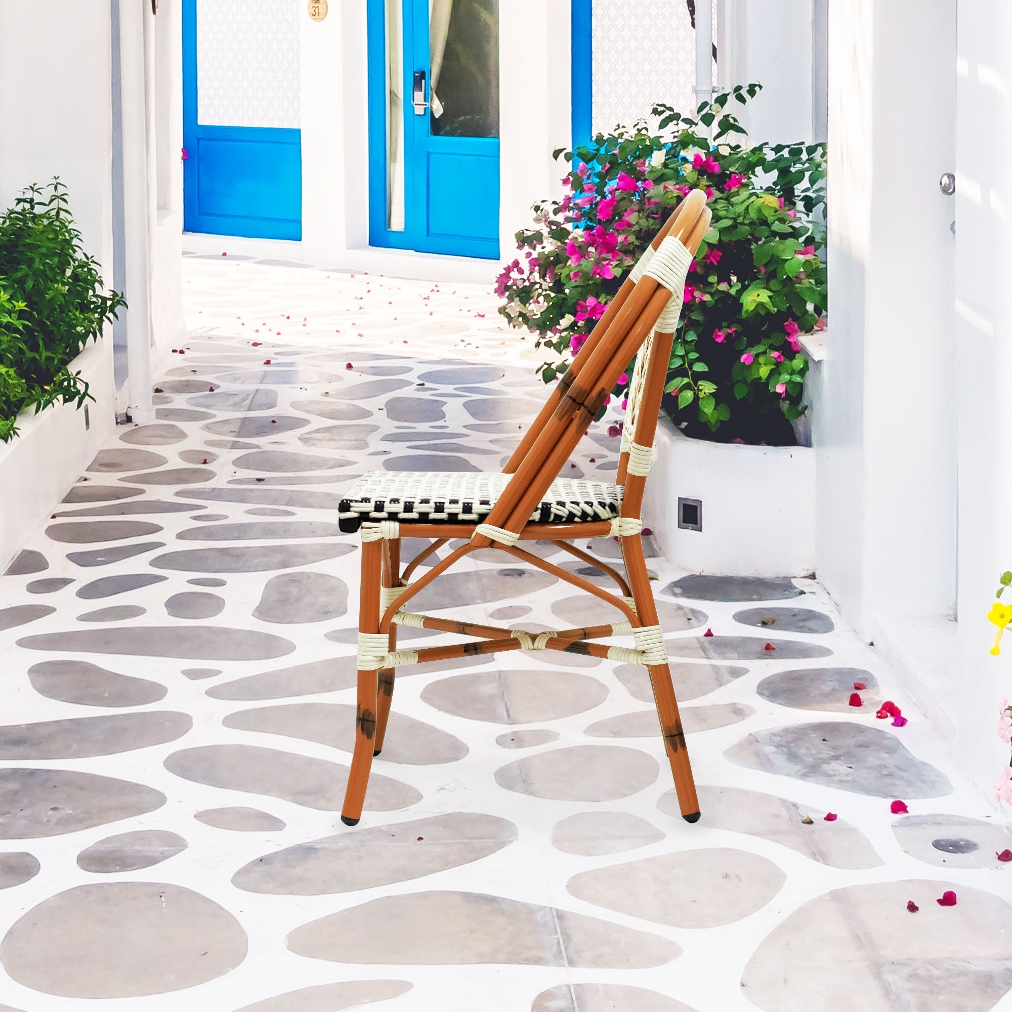 Paris Cafe Patio Dining Chair #color_cream/black