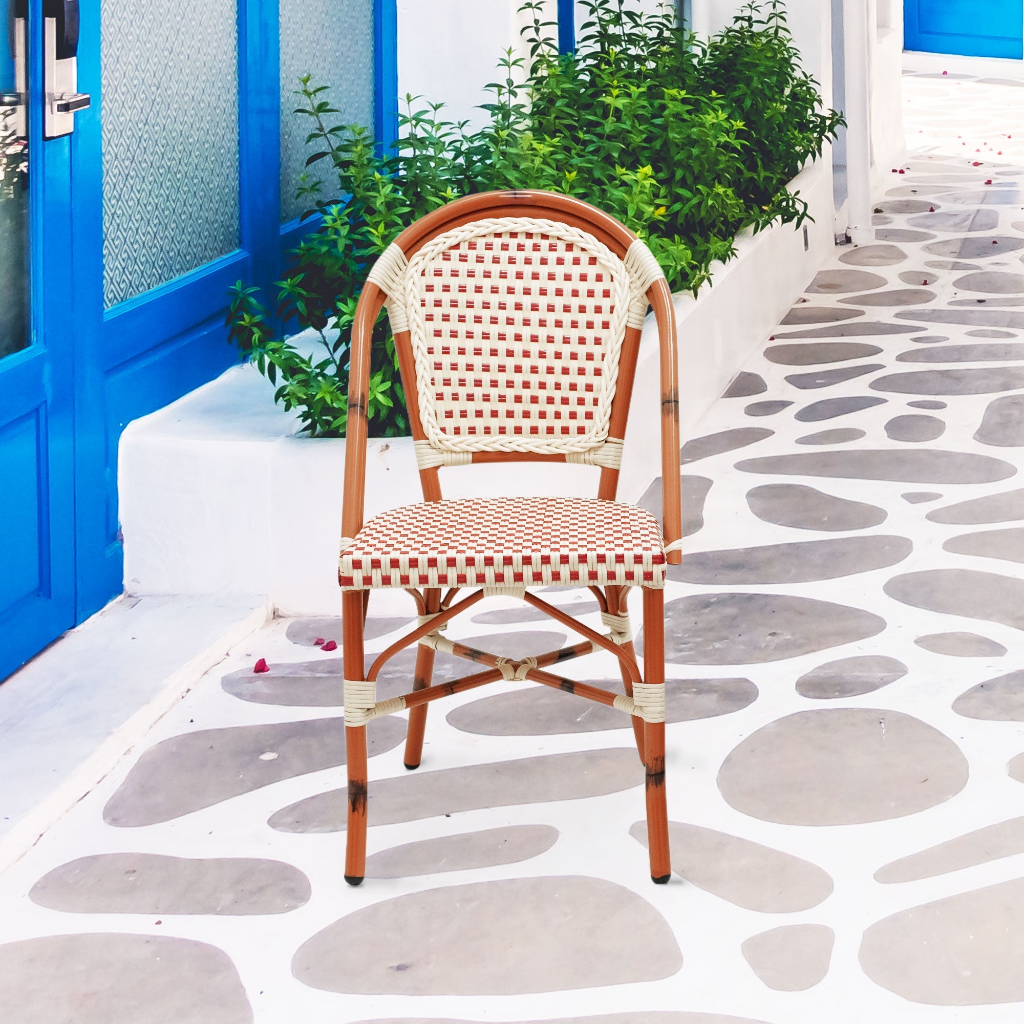 Paris Cafe Patio Dining Chair #color_cream/burgundy