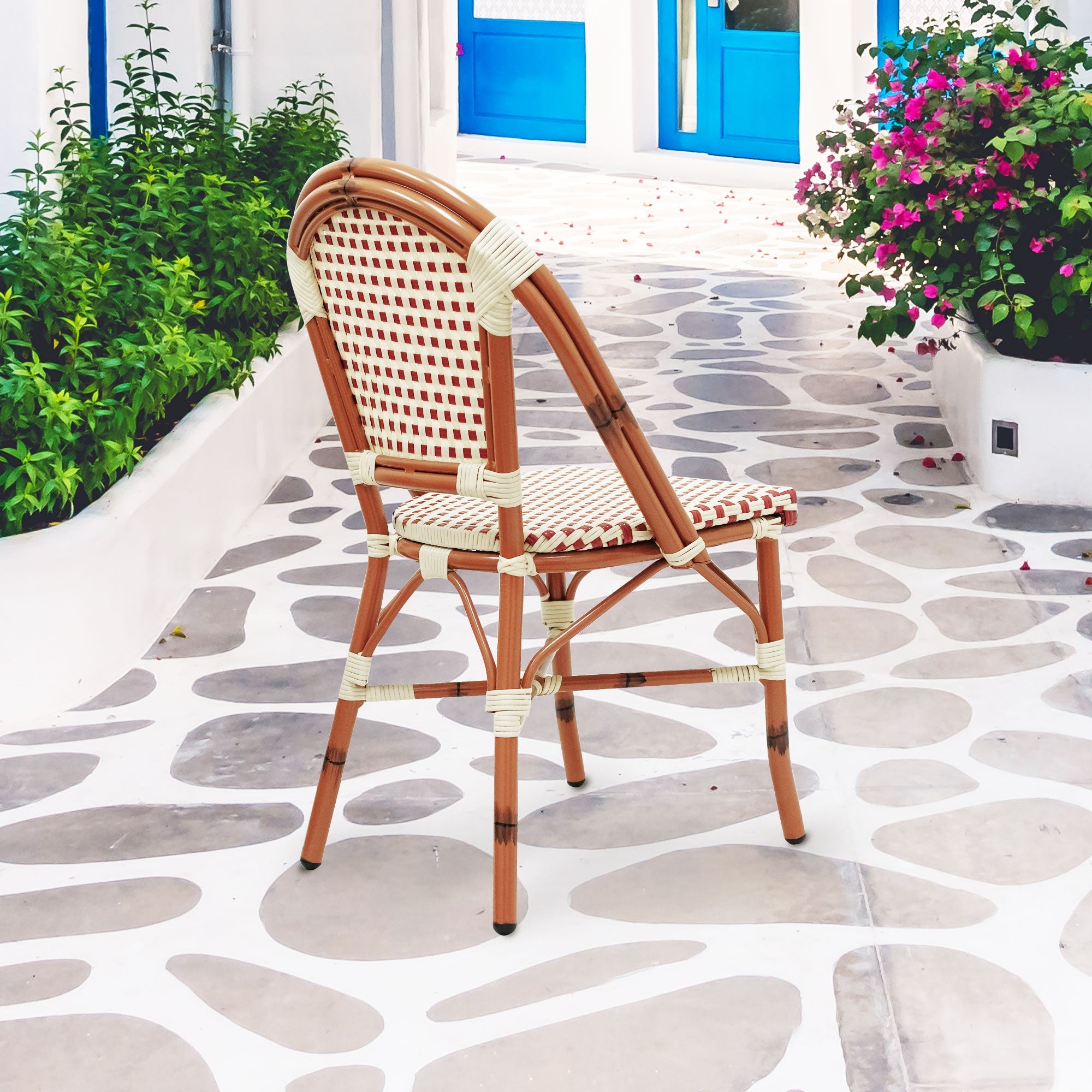 Paris Cafe Patio Dining Chair #color_cream/burgundy