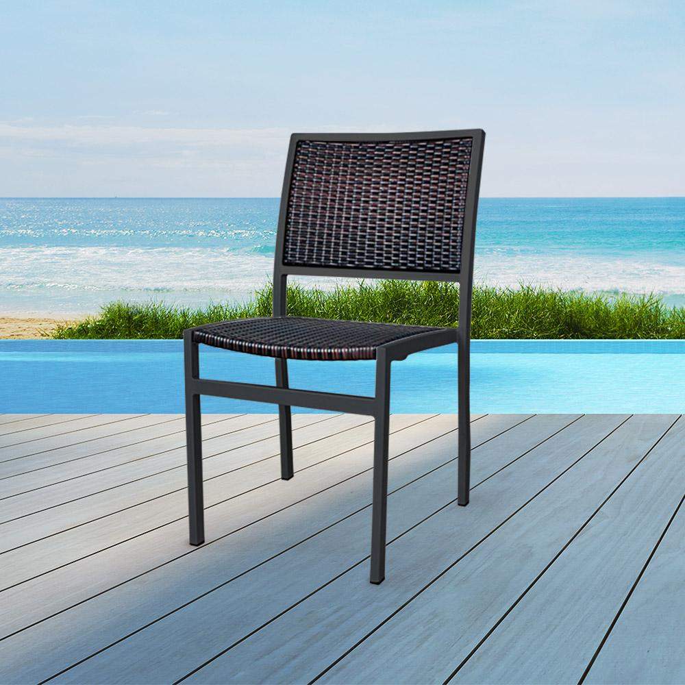 Hermosa Patio Dining Chair #color_Brown Weave/Charcoal Frame
