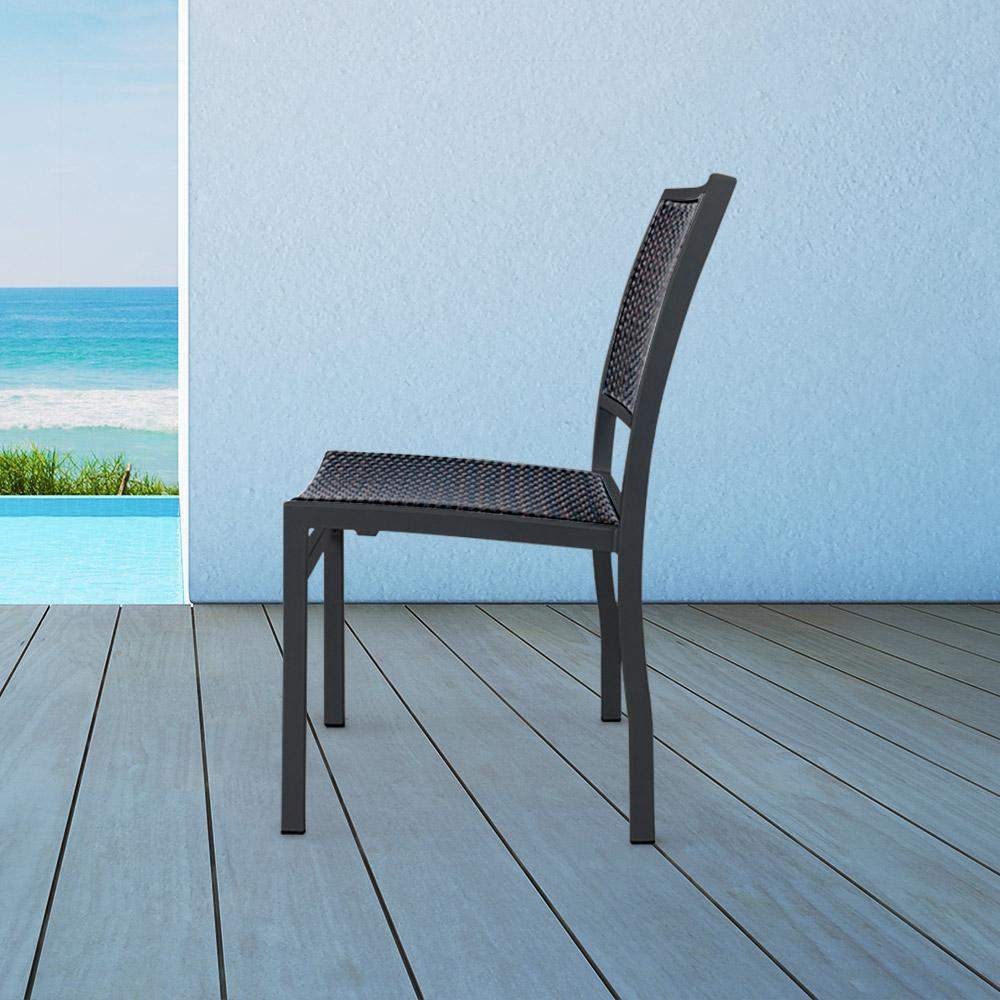 Hermosa Patio Dining Chair #color_Brown Weave/Charcoal Frame