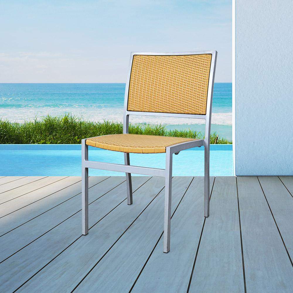 Hermosa Patio Dining Chair #color_Natural Weave/Silver Frame