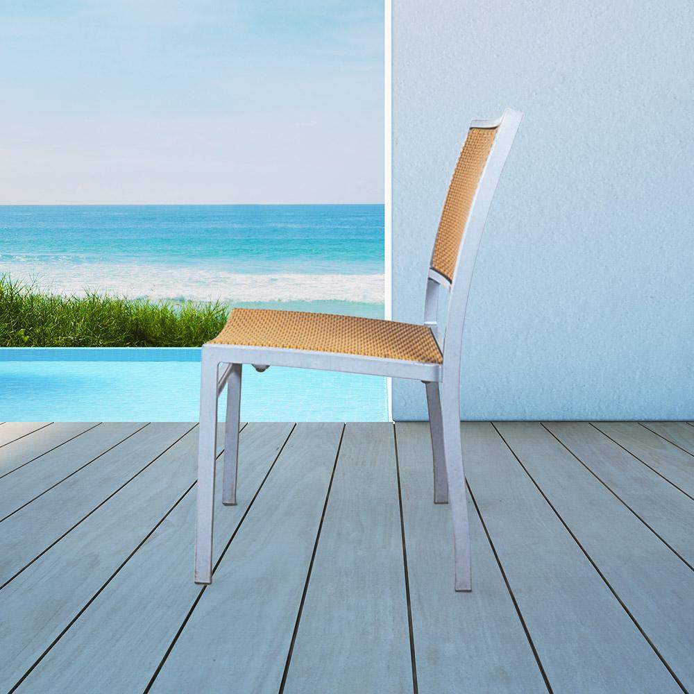 Hermosa Patio Dining Chair #color_Natural Weave/Silver Frame