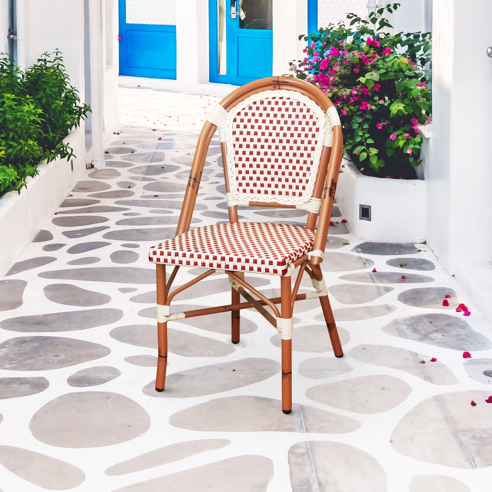 Paris Cafe Patio Dining Chair #color_cream/burgundy