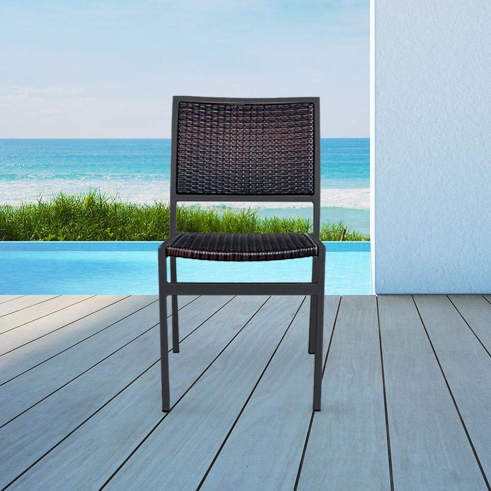 Hermosa Patio Dining Chair #color_Brown Weave/Charcoal Frame