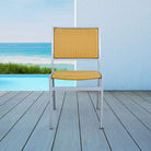 Hermosa Patio Dining Chair #color_Natural Weave/Silver Frame